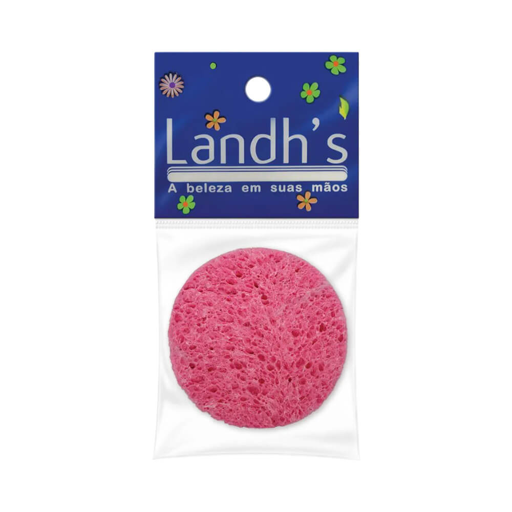 Embalagem da Esponja Facial Landh's Celulose com esponja rosa visível